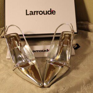 Larroude Silver Slingback Heels